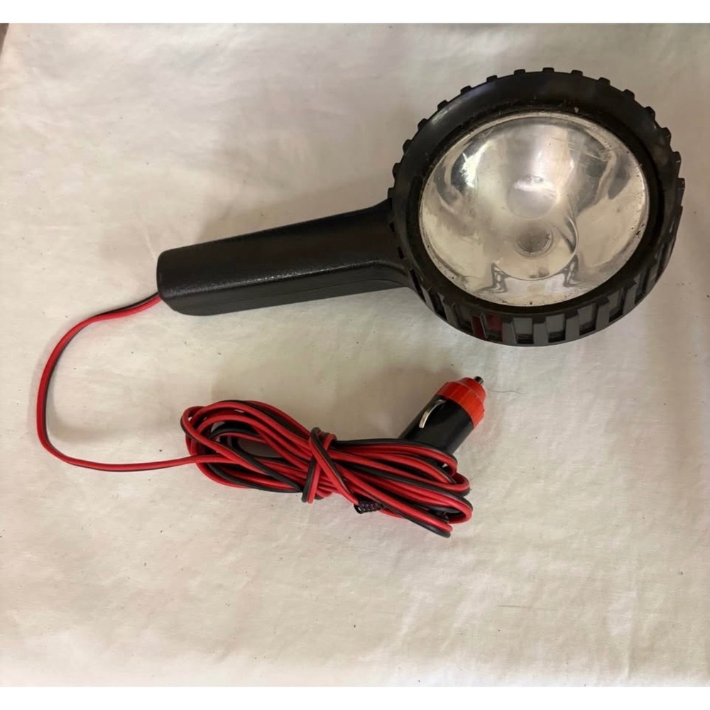 Vintage 12V DC Handheld Spotlight Automotive Emergency Work Light Black Cabled